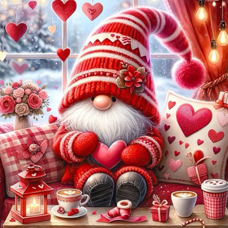 TaeYsck Valentine's Day Stamped Cross Stitch Kits for Beginner, Gnome Needlepoint Counted Cross Stitch Embroidery Kits for Adults, 11CT Dimensions Counted Cross Stitch Love Flowers Patterns Arts Craft Kits - Image 1